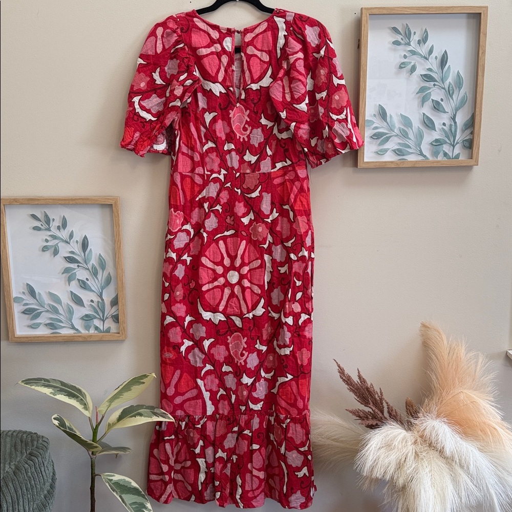 ✨ RHODE Red & Pink Floral Midi Dress | Romantic Statement Dress ✨ - Picture 3 of 7